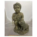 Little Boy Dog Bird Statue 15"H