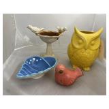 4 Pcs Dï¿½cor - Owl Planter - Mini Bird Bath