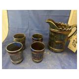Carnival Glass Pitcher & 4 Tumblers