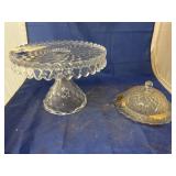 Glass Cake Stand & Butter Dish
