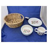 Woven Basket w/Mikasa Kids Plate - Bowl - Cup