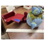 Vintage Pin Cushion & Wood Miniature Furniture