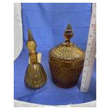 Amber Glassware - Decanter & Candy Dish w/Lid