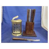 Small Knife Block w/Knives & Bulova Clock