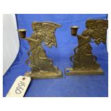 Pair Brass Angel Taper Candle Holders