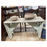 Wood Bench 34"L x 12"W x 20"H & 2 Rocks