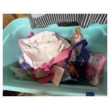 Barbies & Accessories in Tote w/Lid
