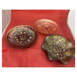 3 Pcs Carnival Glass Bowls