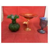 3 Pcs Glassware - Carnival Glass & Vase