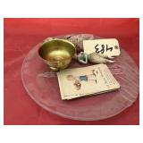 Large Glass Serving Tray - Solid Brass Bowl