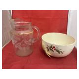 Glass Pitcher & Christmas Bowl