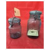 2 Pcs- Vintage Blue Glass Ball Jars w/Glass Lids