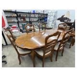 Wood Dining Table w/Leaf & 6 Chairs