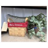 Christmas Basket - Faux Greenery - Throw Pillow