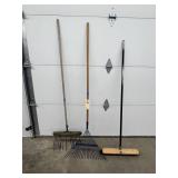 Metal Leaf Rake, Push Broom - Lawn Rake As Is