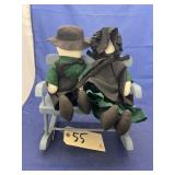 Amish Couple Dolls on Wooden Rocking Bench