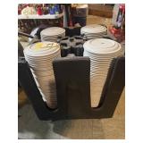 Restaurant plates on roll around cart