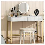 Modern Cosmetology Desk With 2 Drawers, Power/USB