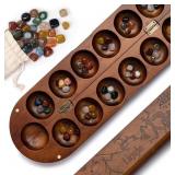 Lingle Mancala Set, Real Wood Board with 48 Mixed
