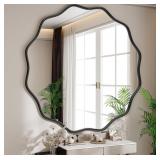 Vetrovue Round Wavy Mirror, Black Metal Frame, 24"