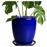 Round Ceramic Planter with Saucer - Modern Approx.