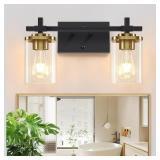 Over the Mirror 2 Light Wall Sconce, Black/Gold -
