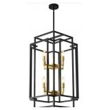 8-Light Lantern Tiered Pendant Light, Black & Gold