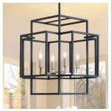 4-Light Lantern Tiered Pendant Light, Black & silv