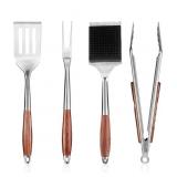 4 Pc. Barbecue/Grill Utensil Set - Wood Handles, S