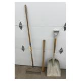 Plastic Scoop Shovel - Rake & Wooden Handle