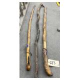 3 Carved Walking Sticks