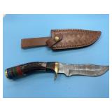 Handmade Damascus Steel Knife In Sheath