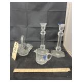 4 Pcs - Glass Candle Holders & Glass Basket