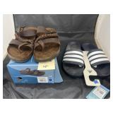 Pr Adidas Slip Ons Sz 10 & Leather Sandals Sz 9