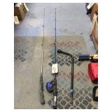 2 Fishing Poles - Reel - Tire Iron