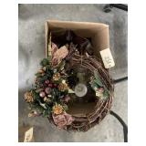 Box of Assorted Glass Cups & Wreath