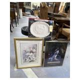 Ceramic Turkey Platter & 2 Framed Pics - As Is