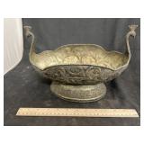 Decorative Metal Serving Bowl w/Spoon & Fork