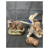 2 - Racoon Family Figurines - some damage