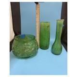 EO Brody Co Green Glass Vases