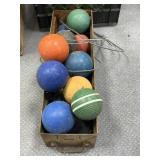 Metal Bin w/Croquet & Bocci Balls