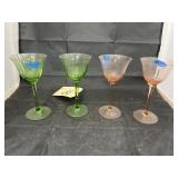 4 Pcs - Pink/Green Depression Glass Stemware