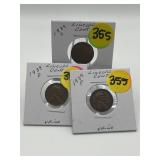 3 - 1939 Lincoln Wheat Cents P-D-S All Very Fine