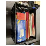 Milk Crate w/Assorted Office Supplies