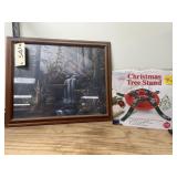 Christmas Tree Stand & Framed Wall Pic