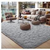 Foxmas Large Area Rug - 6x9 FT, Gray Plush Shaggy