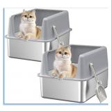 2 Pack Stainless Steel Litter Box - Includes High