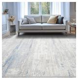 Area Rug, 8x10 Ft. - Blue/Tan/White/Gray - Retro,