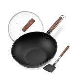 13 In. Carbon Steel Wok Pan - Includes Lid and Spa