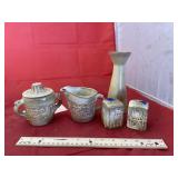 5pc - Frankoma Vase - Salt & Pepper - Creamer & Su